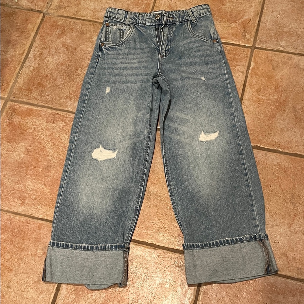 Zara Distressed Boyfriend Jeans in Light Blue size 13-14 GIRLS